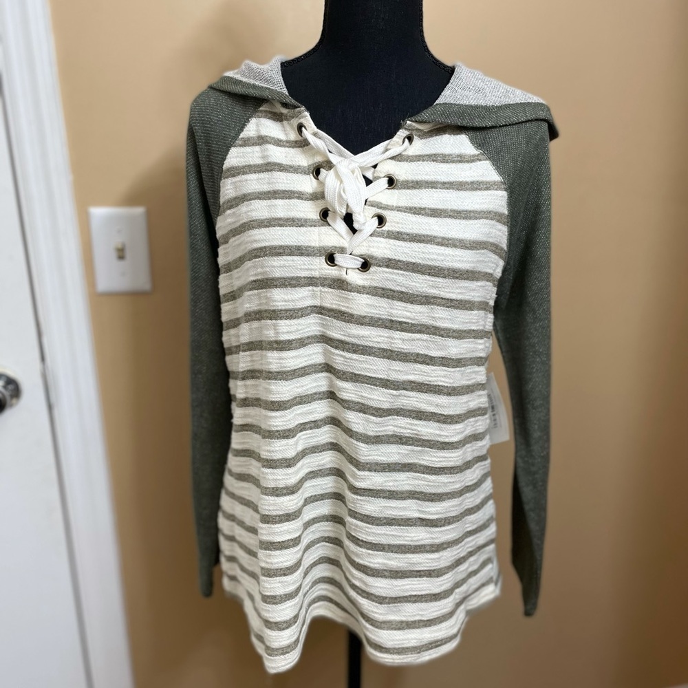 Doe & Rae Green and White Stripped Hoodie.